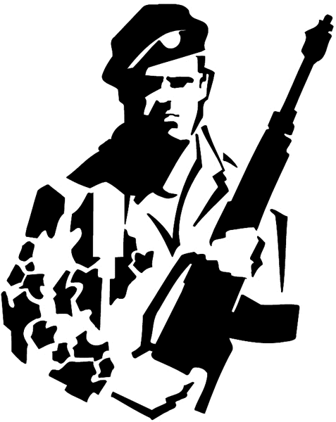 Soldier displaying rifle vinyl decal. Customize on line. Wars and Terrorism 097-0198